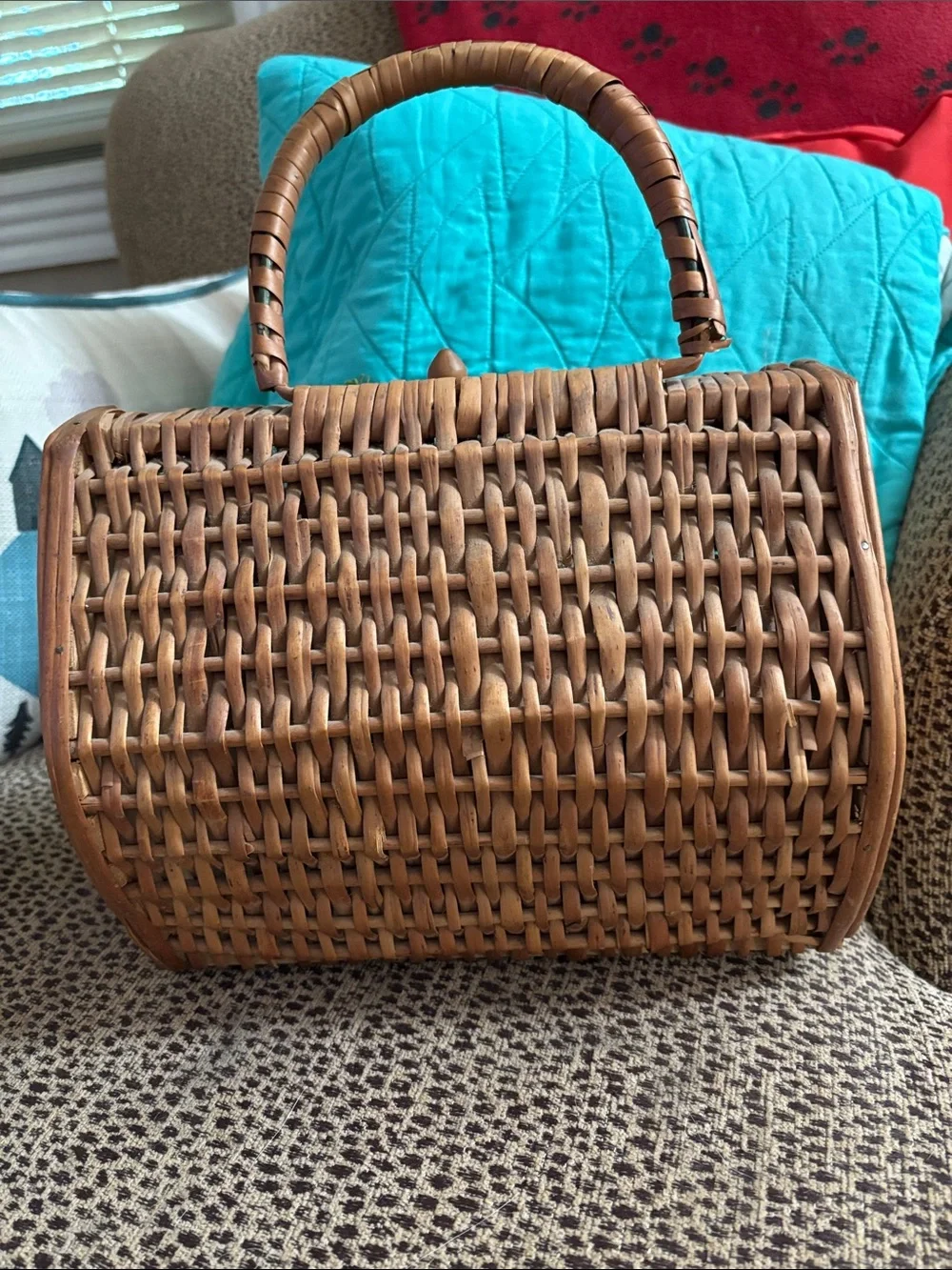 Woven Rattan Decorative Basket Purse with Handle -